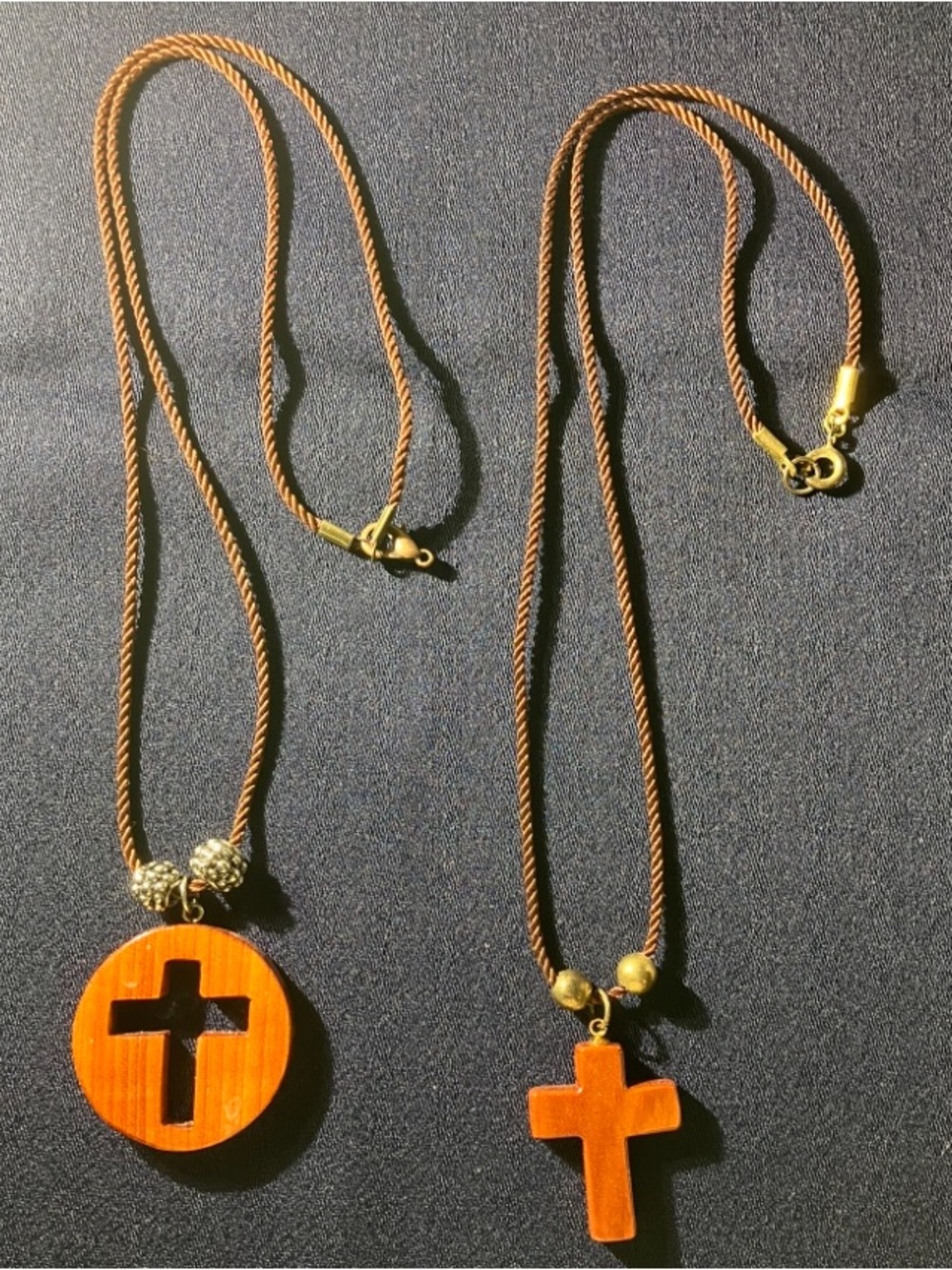 Set of 2 wood cross necklaces for women men or kids